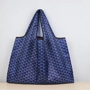 printed eco reusable shopping market tote bag foldable waterproof Blue